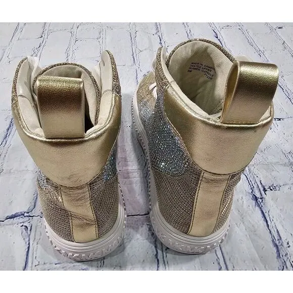 Michael Kors WOMENS SIZE 6 Grove Rhinestone Glitter Gold High Sneakers Shoes