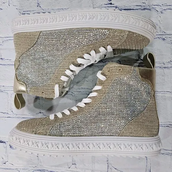 Michael Kors WOMENS SIZE 6 Grove Rhinestone Glitter Gold High Sneakers Shoes