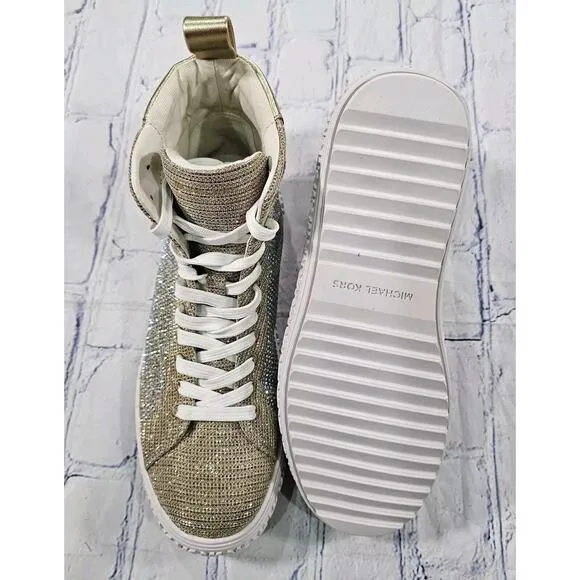 Michael Kors WOMENS SIZE 6 Grove Rhinestone Glitter Gold High Sneakers Shoes