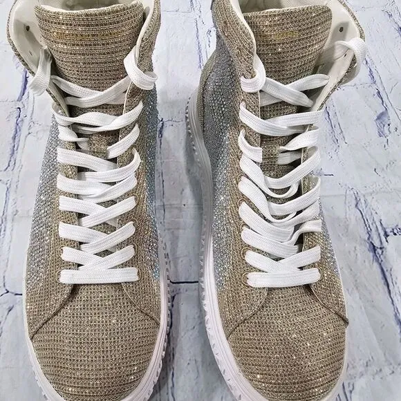 Michael Kors WOMENS SIZE 6 Grove Rhinestone Glitter Gold High Sneakers Shoes
