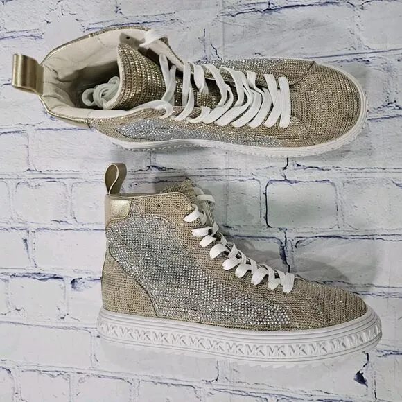 Michael Kors WOMENS SIZE 6 Grove Rhinestone Glitter Gold High Sneakers Shoes