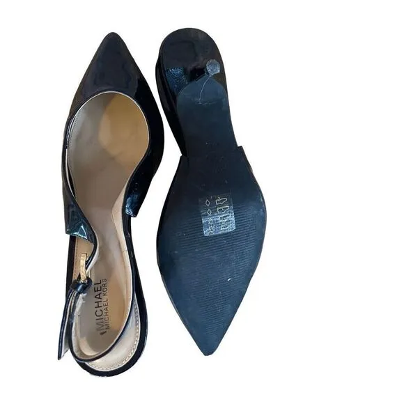 Michael Kors Womens Black Kelsey Kitten Pointed Toe Slingback Pump High Heel 9.5
