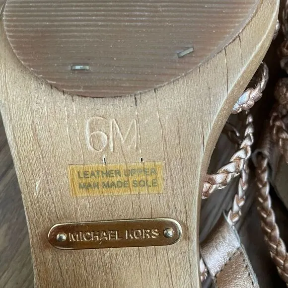 Michael Kors Rose Gold Metallic Pink Braided Strappy 4” Heels 6