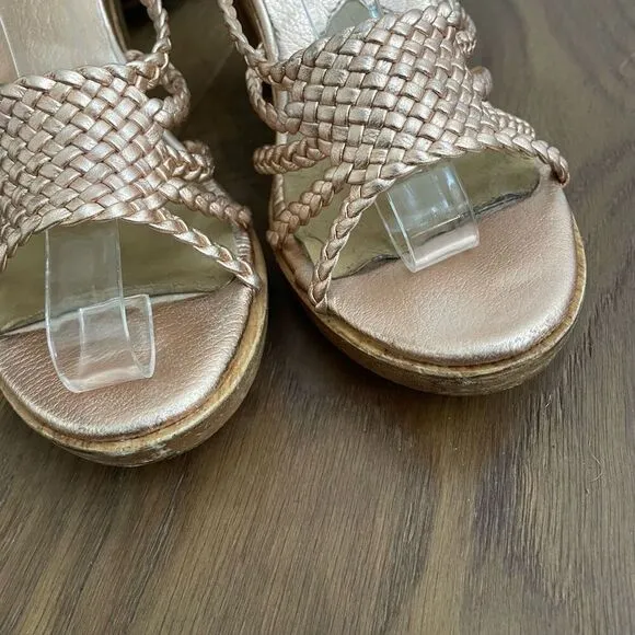 Michael Kors Rose Gold Metallic Pink Braided Strappy 4” Heels 6