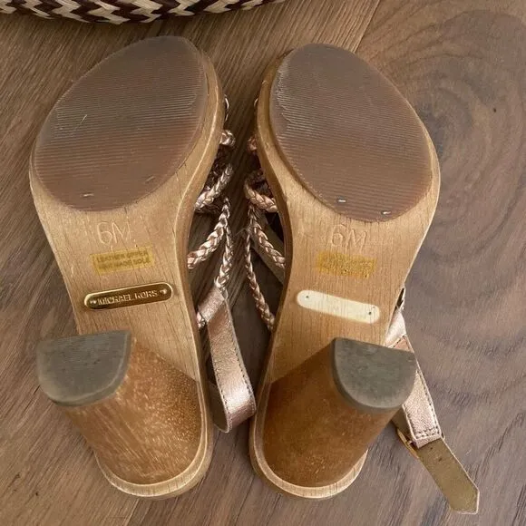 Michael Kors Rose Gold Metallic Pink Braided Strappy 4” Heels 6