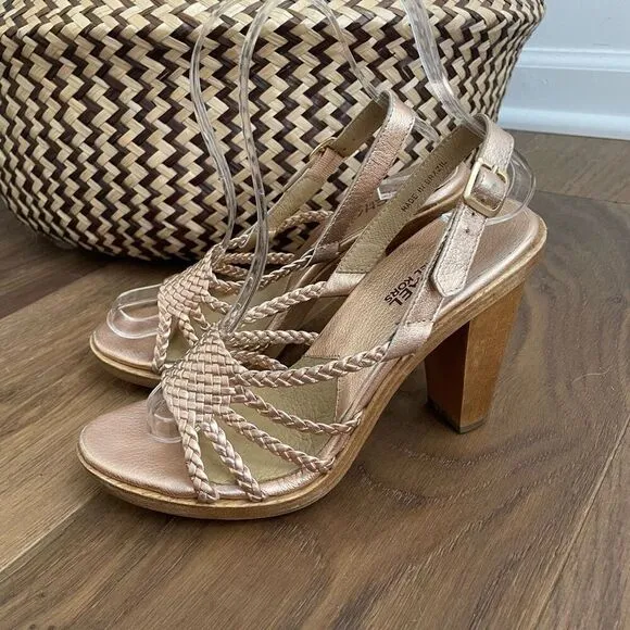 Michael Kors Rose Gold Metallic Pink Braided Strappy 4” Heels 6