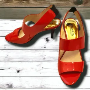 MICHAEL Michael Kors Bright Cherry Red Heels Pumps Open Toe Strappy Size 6.5M