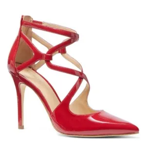 MICHAEL MICHAEL KORS Catia Red Pointed Toe Strappy Heels Patent Leather 7 4&quot;