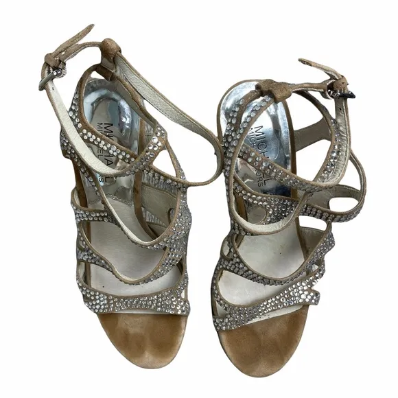 MICHAEL Michael Kors Jeweled Bling Strappy Brown Suede Slingback Stiletto Size6M