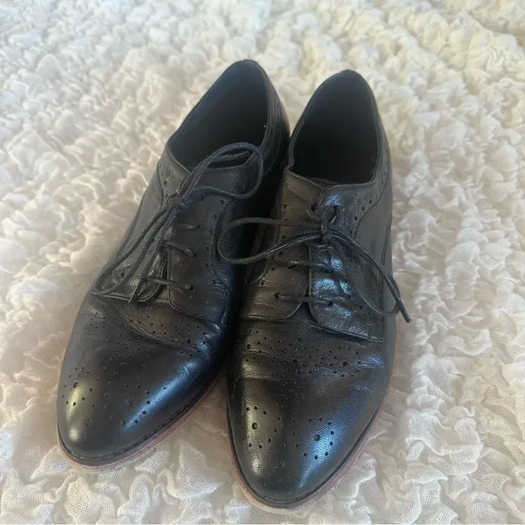 Mikcon Leather Oxfords Lace Up Black Size 8.5/40