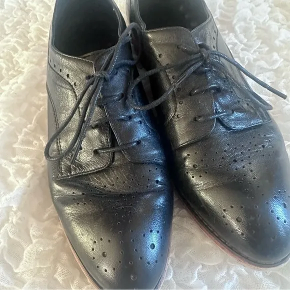 Mikcon Leather Oxfords Lace Up Black Size 8.5/40
