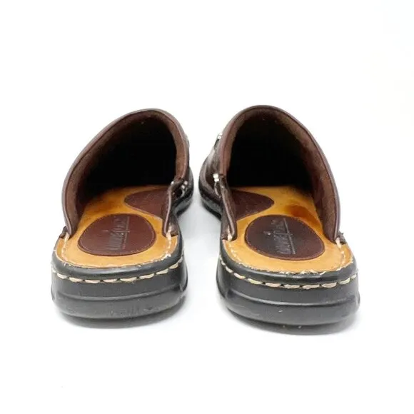 Minnetonka Leather Slip-In Clog Mules. Dark Brown. Size 7