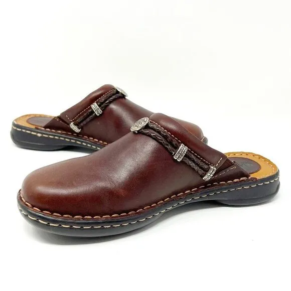 Minnetonka Leather Slip-In Clog Mules. Dark Brown. Size 7