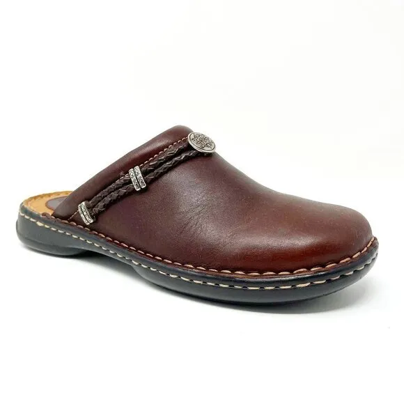 Minnetonka Leather Slip-In Clog Mules. Dark Brown. Size 7