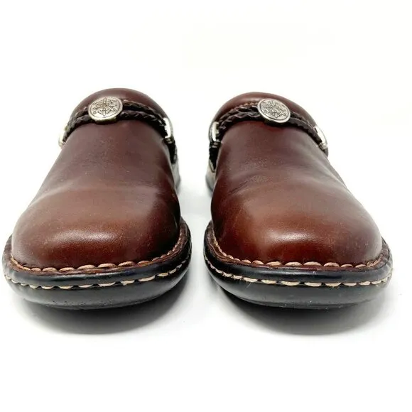 Minnetonka Leather Slip-In Clog Mules. Dark Brown. Size 7