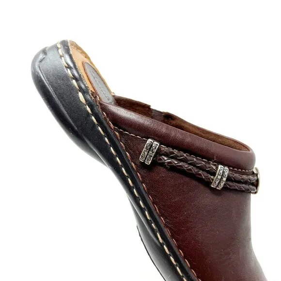 Minnetonka Leather Slip-In Clog Mules. Dark Brown. Size 7