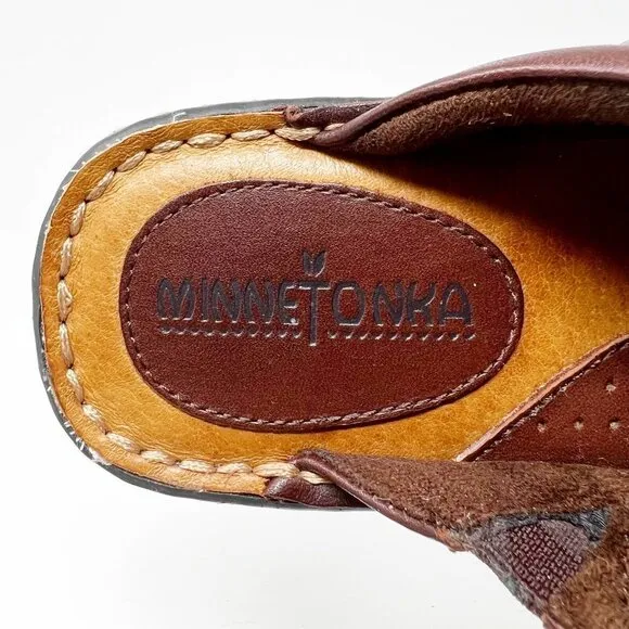 Minnetonka Leather Slip-In Clog Mules. Dark Brown. Size 7
