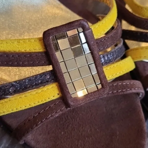 Miss Sixty 70s Inspired Strappy Disco Platform Gold Mirrored Heels, Size 8
