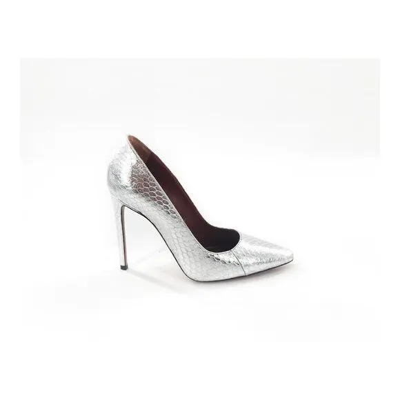 MISSONI MWOB Silver Snake Python Pointed Toe Leather Pumps Heels