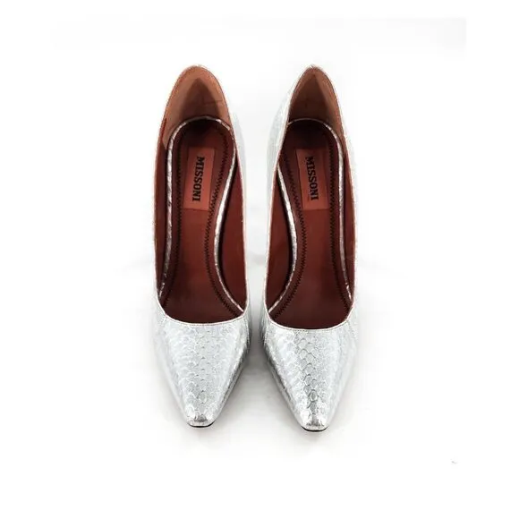 MISSONI MWOB Silver Snake Python Pointed Toe Leather Pumps Heels