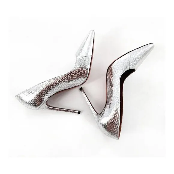 MISSONI MWOB Silver Snake Python Pointed Toe Leather Pumps Heels