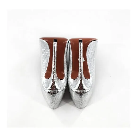MISSONI MWOB Silver Snake Python Pointed Toe Leather Pumps Heels