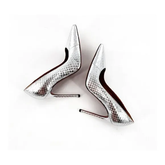 MISSONI MWOB Silver Snake Python Pointed Toe Leather Pumps Heels