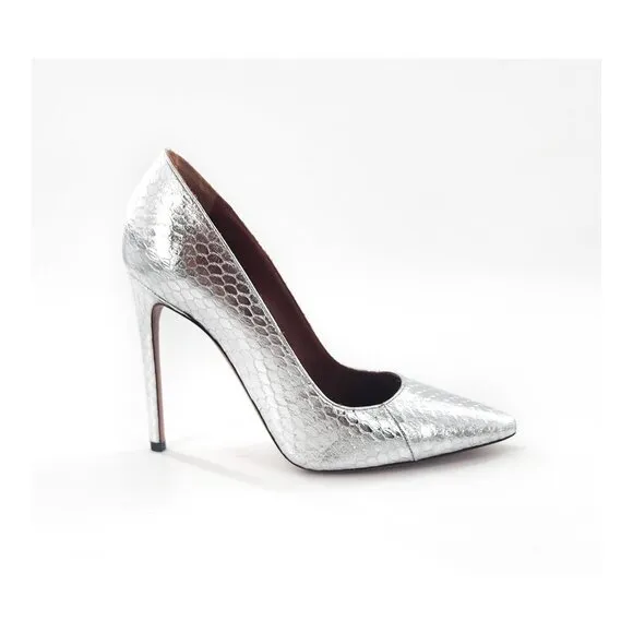 MISSONI MWOB Silver Snake Python Pointed Toe Leather Pumps Heels