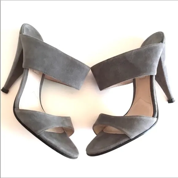 Miu Miu by Prada Gray Suede Heeled Sandals Size EU 37- US 6.5 Slip on Mules