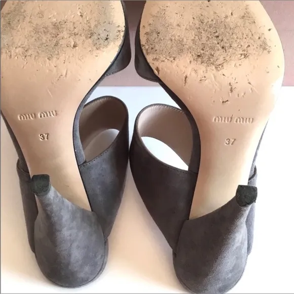 Miu Miu by Prada Gray Suede Heeled Sandals Size EU 37- US 6.5 Slip on Mules