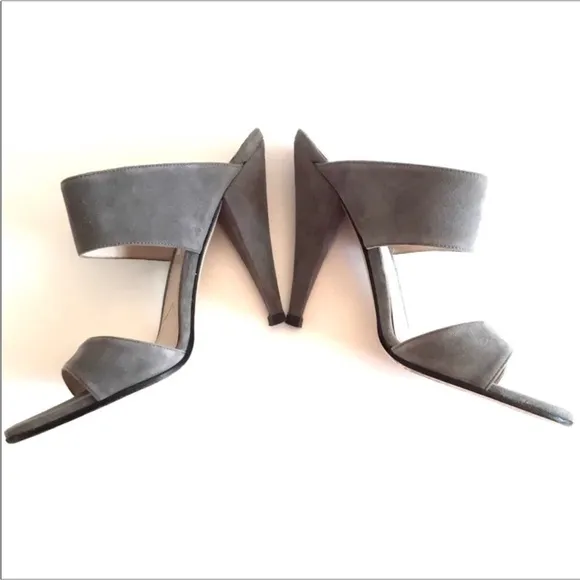 Miu Miu by Prada Gray Suede Heeled Sandals Size EU 37- US 6.5 Slip on Mules