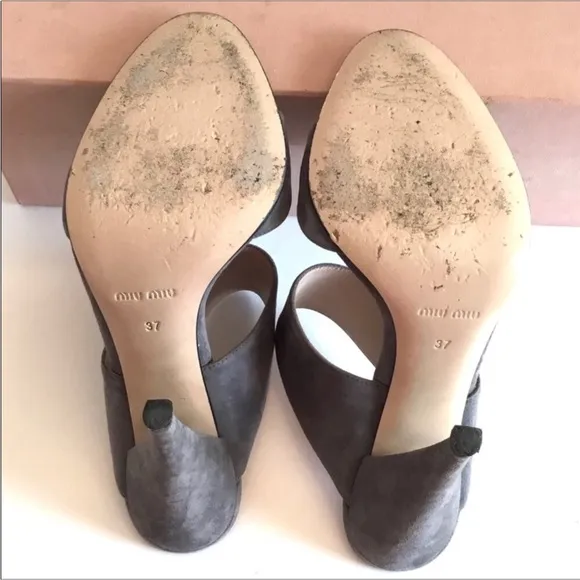 Miu Miu by Prada Gray Suede Heeled Sandals Size EU 37- US 6.5 Slip on Mules