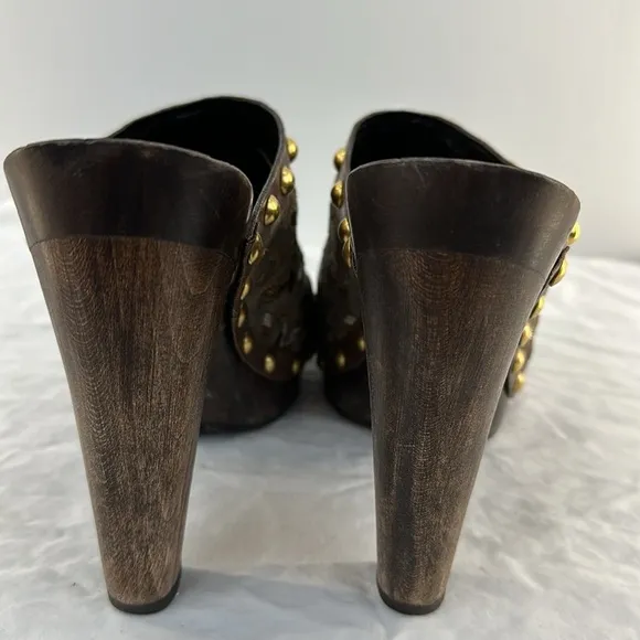 Miu Miu Italian Brown Velvet Embroidered Studded Heeled Clogs