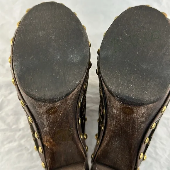 Miu Miu Italian Brown Velvet Embroidered Studded Heeled Clogs