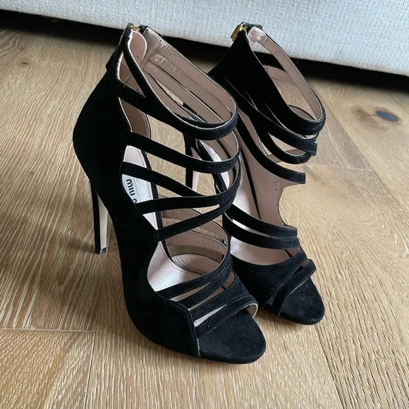 Miu Miu • Strappy Suede Black Heels