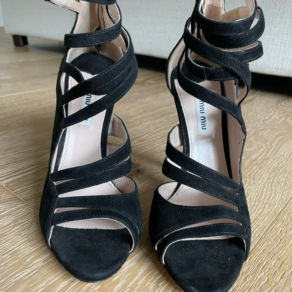 Miu Miu • Strappy Suede Black Heels