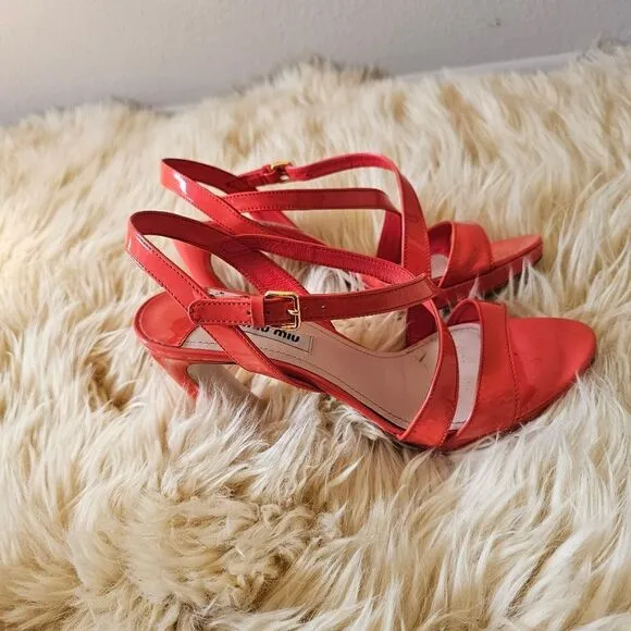 Miu Miu Orange Patent Leather Strappy Heels Size 39