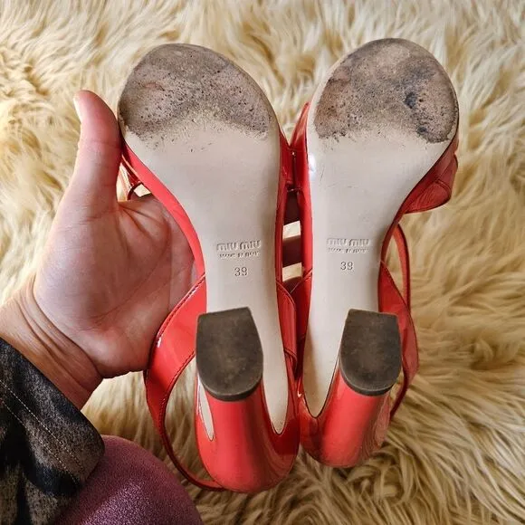 Miu Miu Orange Patent Leather Strappy Heels Size 39