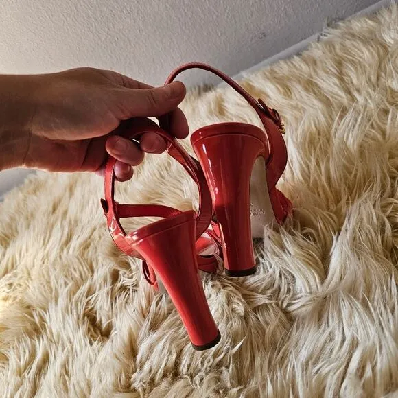 Miu Miu Orange Patent Leather Strappy Heels Size 39