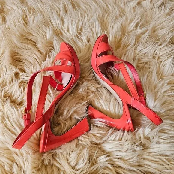 Miu Miu Orange Patent Leather Strappy Heels Size 39
