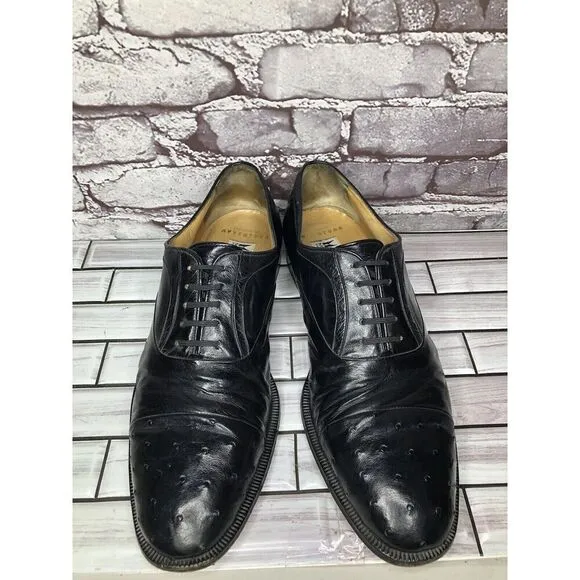 MORESCHI Black Leather Ostrich Cap Toe Oxfords Dress Shoes Men’s Sz 12M US/45EU