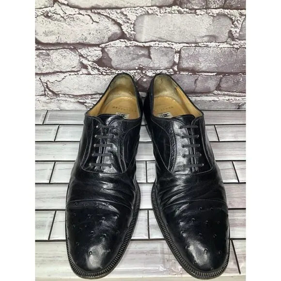 MORESCHI Black Leather Ostrich Cap Toe Oxfords Dress Shoes Men’s Sz 12M US/45EU