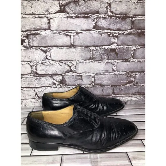 MORESCHI Black Leather Ostrich Cap Toe Oxfords Dress Shoes Men’s Sz 12M US/45EU