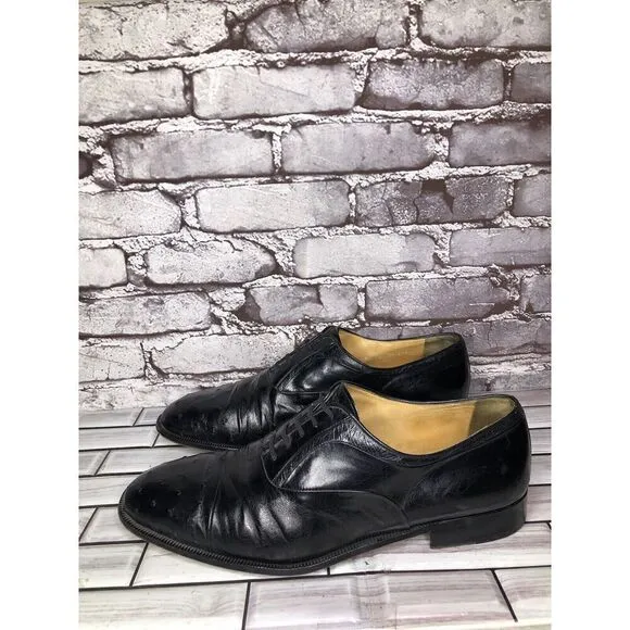 MORESCHI Black Leather Ostrich Cap Toe Oxfords Dress Shoes Men’s Sz 12M US/45EU