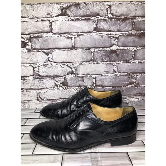 MORESCHI Black Leather Ostrich Cap Toe Oxfords Dress Shoes Men’s Sz 12M US/45EU