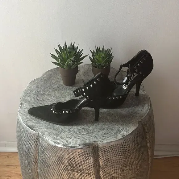 MOSCHINO Vintage black suede studded maryjane heels sz 36
