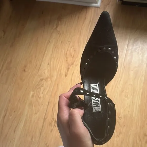 MOSCHINO Vintage black suede studded maryjane heels sz 36