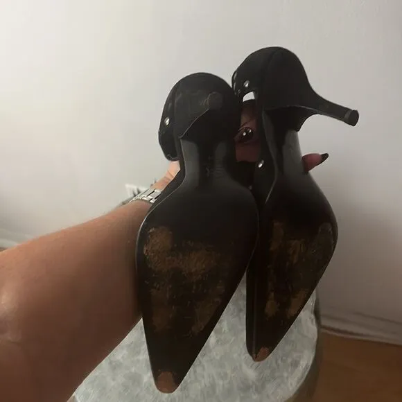 MOSCHINO Vintage black suede studded maryjane heels sz 36
