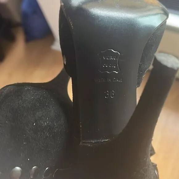 MOSCHINO Vintage black suede studded maryjane heels sz 36