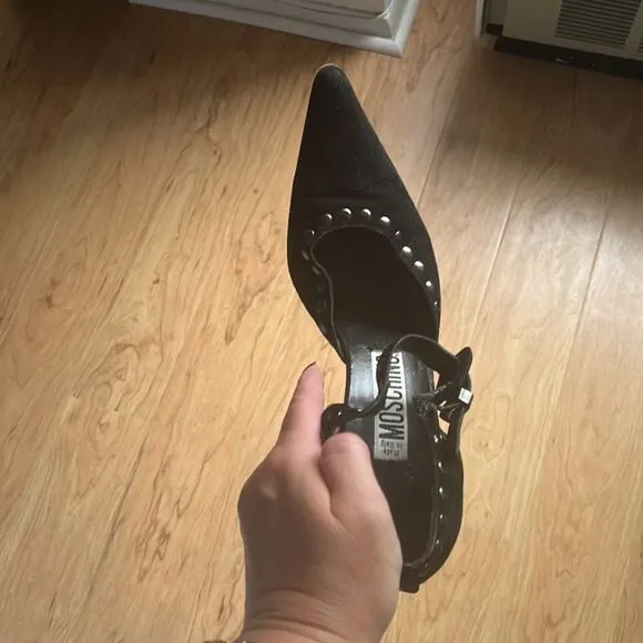 MOSCHINO Vintage black suede studded maryjane heels sz 36